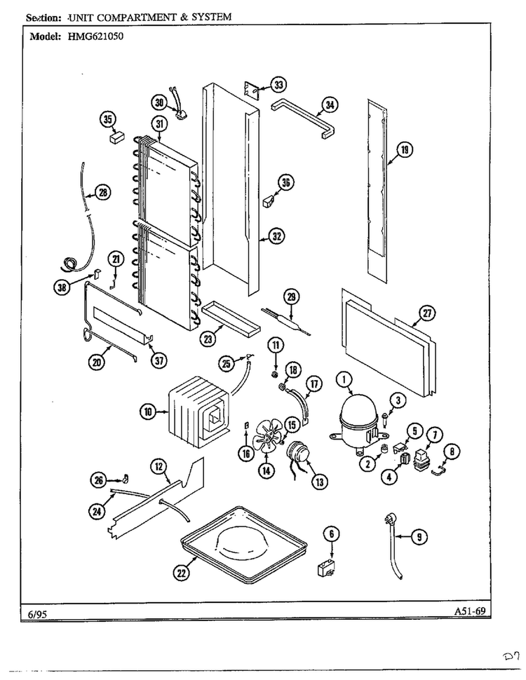 Unit Compartment And System Diagram and Parts List for 621050  Admiral Refrigerator