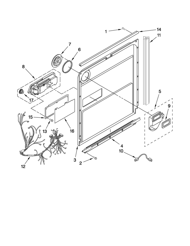 Door And Latch Parts Diagram and Parts List for JDB3000AWB2  Jenn-Air Dishwasher