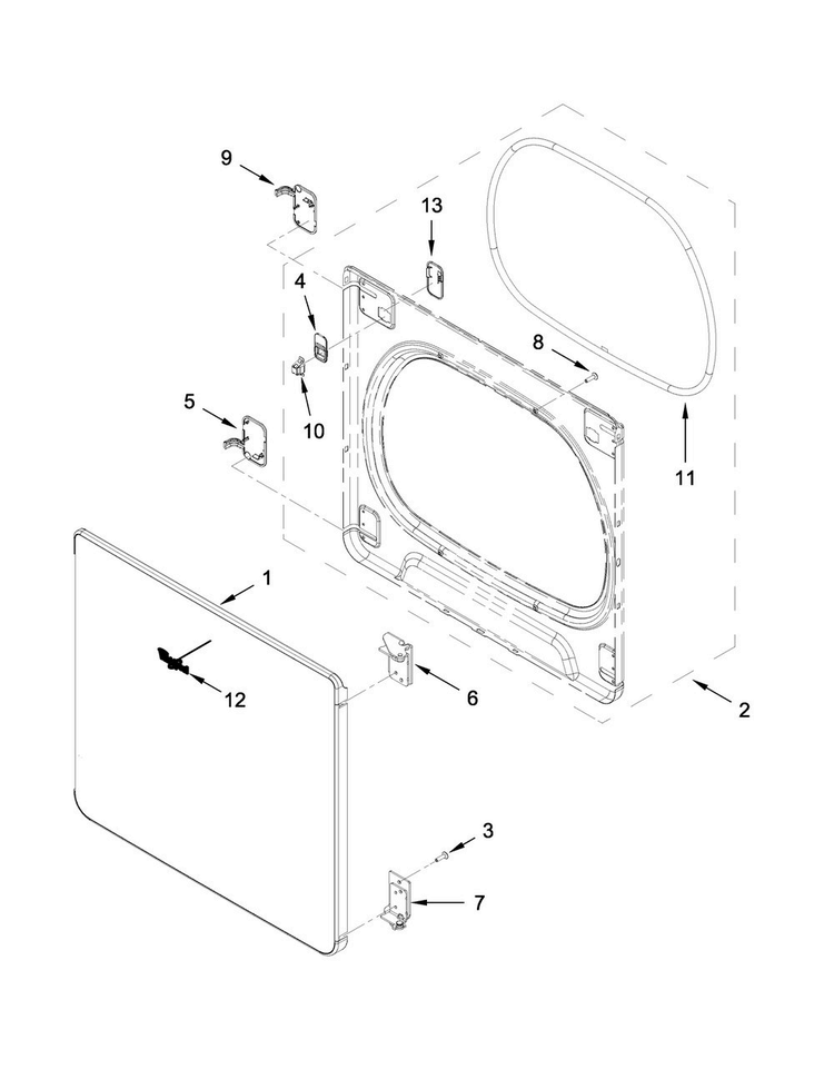 Door Parts Diagram and Parts List for MEDB855DW3  Maytag Dryer