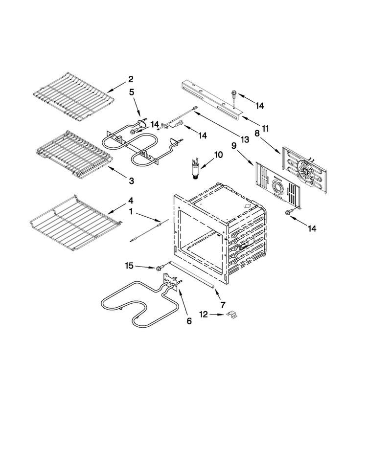 Internal Oven Parts Diagram and Parts List for JJW2830WP01  Jenn-Air Wall Oven