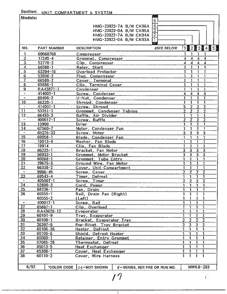 Unit Compartment & System Page 2 Diagram and Parts List for 23922-0A  Admiral Refrigerator