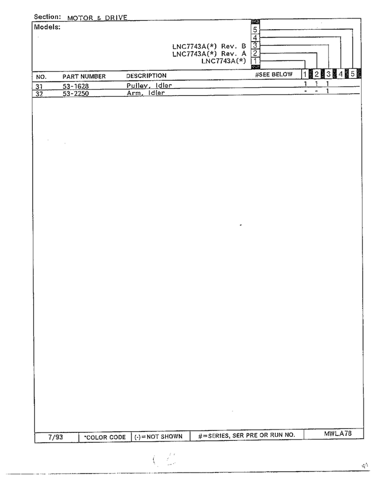 Motor And Drive Page 3 Diagram and Parts List for 7743A REV A Norge Dryer