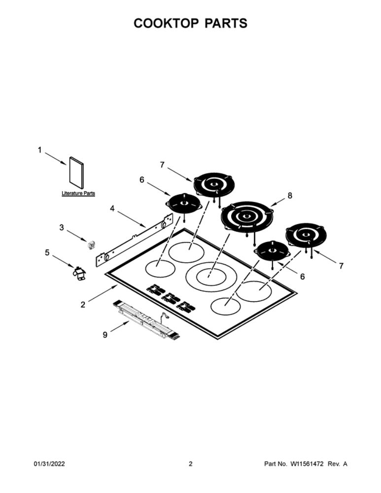 Cooktop Parts Diagram and Parts List for JIC4530KS00  Maytag Cooktop