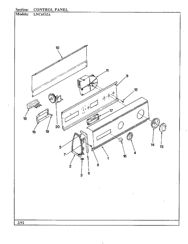 Control Panel Diagram and Parts List for 6532A REV G Norge Washer