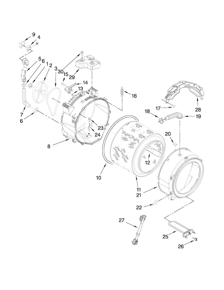 Tub And Basket Parts Diagram and Parts List for MHWE450WJ01  Maytag Washer