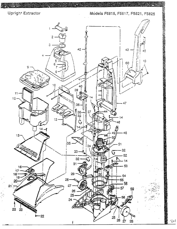 Upright Extractor Diagram and Parts List for 58150  Hoover Upright Vacuum