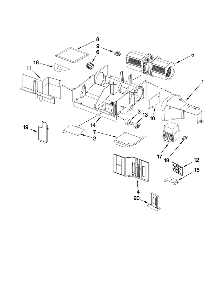 Air Flow Parts Diagram and Parts List for AMV2174VAW3  Amana Microwave