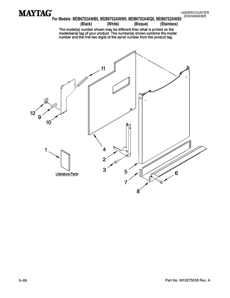 Door And Panel Parts Diagram and Parts List for MDB6702AWB0  Maytag Dishwasher