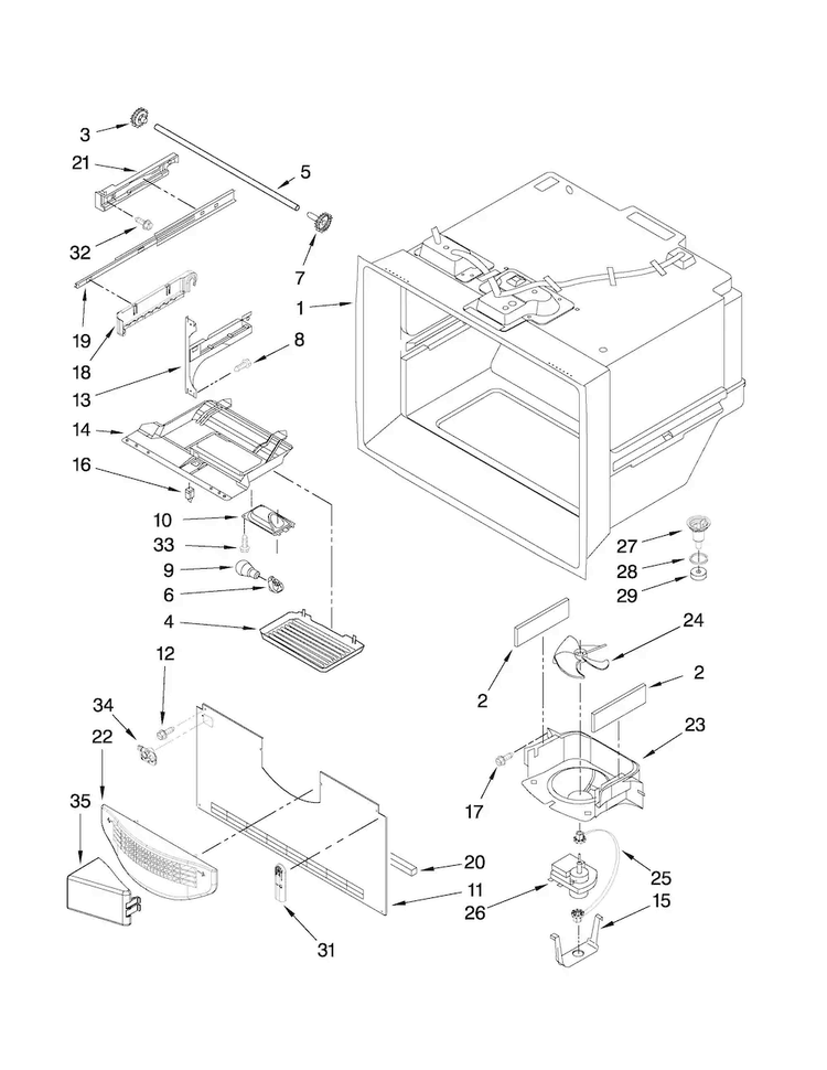 Freezer Liner Parts Diagram and Parts List for JBL2286KES3  Jenn-Air Refrigerator