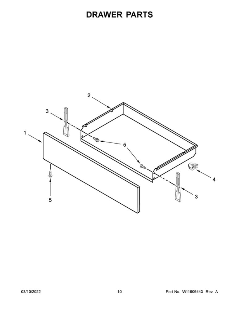 Drawer Parts Diagram and Parts List for YAER6603SFS5  Amana Range
