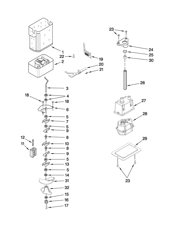 Motor And Ice Container Parts Diagram and Parts List for JS48SEDUDW00  Jenn-Air Refrigerator