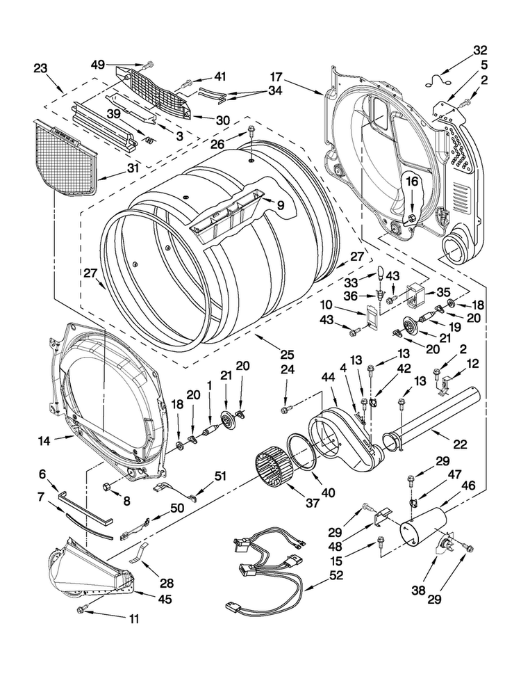 Bulkhead Parts Diagram and Parts List for MGDE251YG0  Maytag Dryer