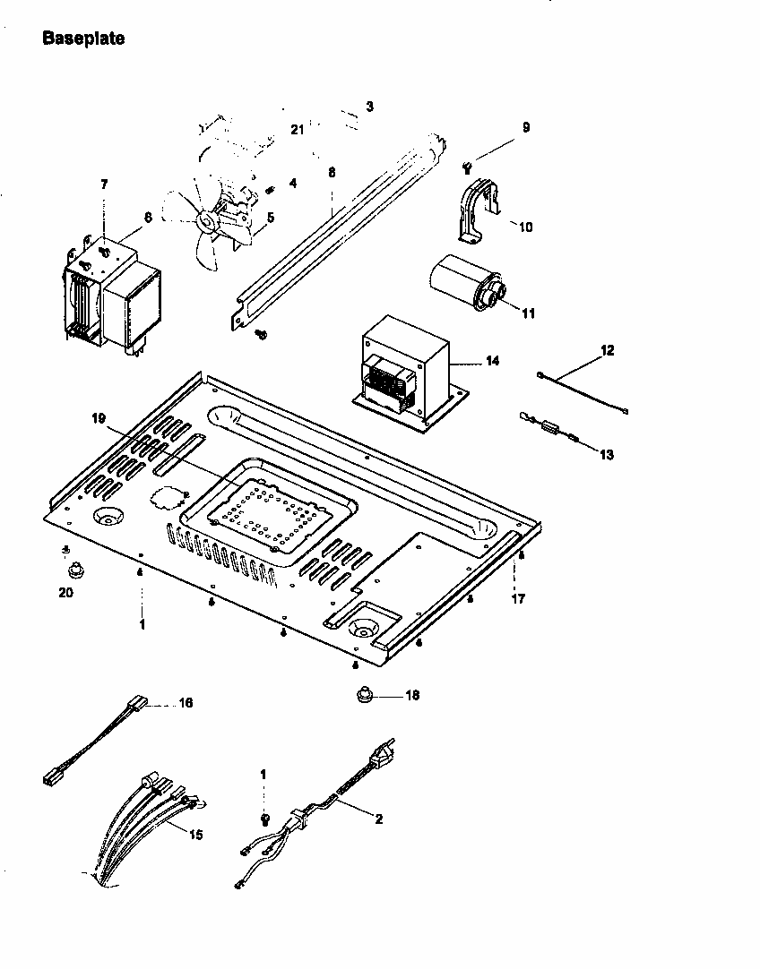 Baseplate Diagram and Parts List for FW116T-P1178804M  Amana Microwave