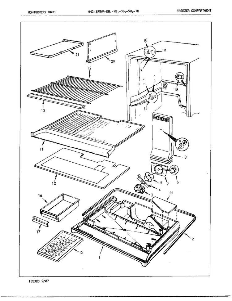 Freezer Compartment Diagram and Parts List for 19864A  Admiral Refrigerator