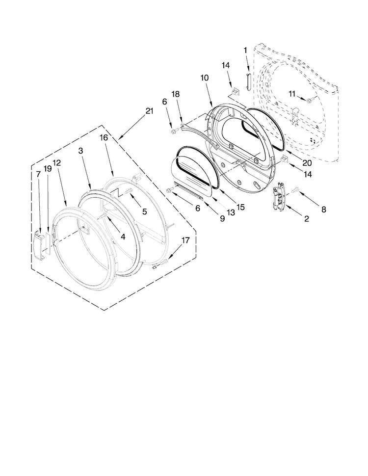 Door Parts Diagram and Parts List for MEDE250XL0  Maytag Dryer