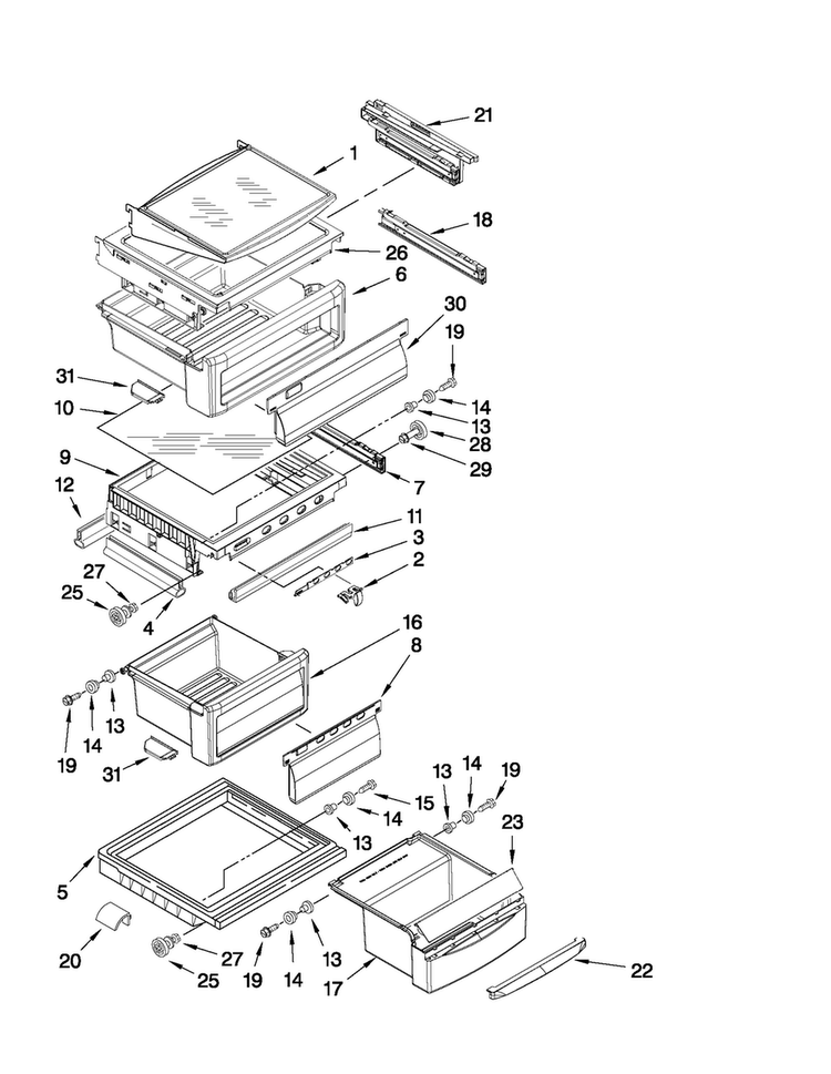 Refrigerator Shelf Parts Diagram and Parts List for JCD2595WES00  Jenn-Air Refrigerator