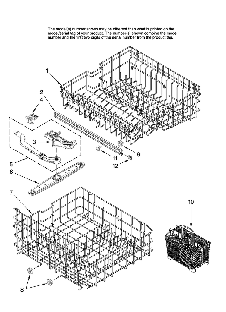 Upper And Lower Rack Parts Diagram and Parts List for ADB1500AWW46  Amana Dishwasher