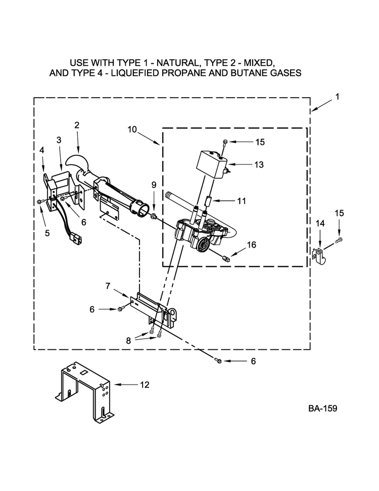 W10293911 Burner Assembly Diagram and Parts List for MGDX700AG0  Maytag Dryer