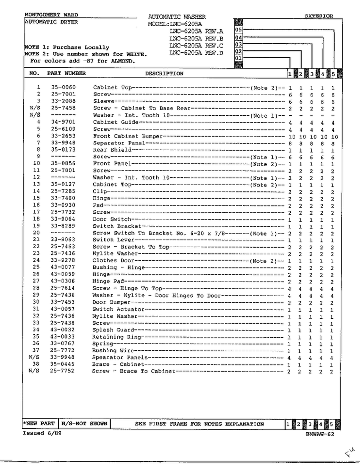 Exterior Page 2 Diagram and Parts List for 6205A  Norge Washer