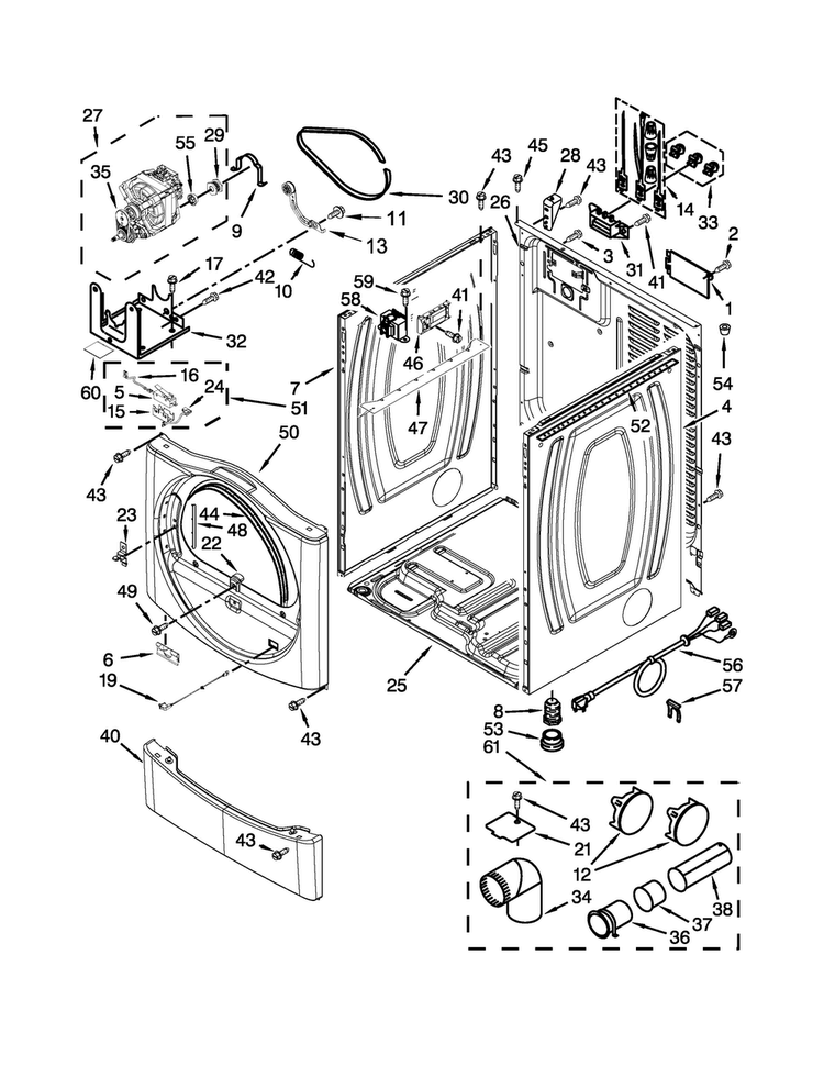 Cabinet Parts Diagram and Parts List for YCED8990XW1  Crosley Dryer