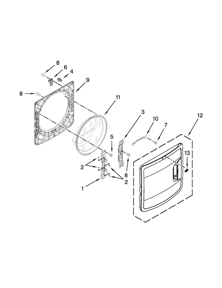 Door Parts Diagram and Parts List for MHW6000XR2  Maytag Washer