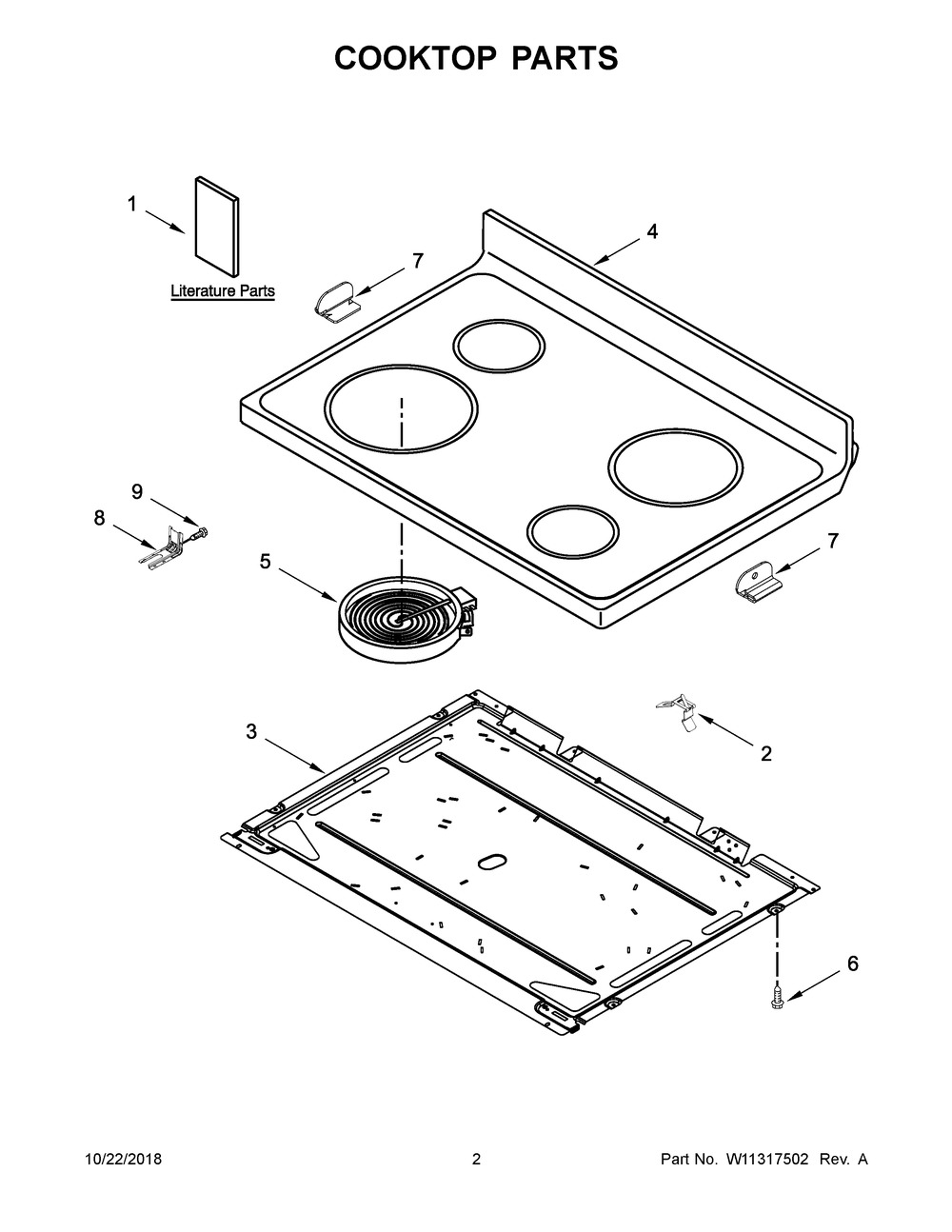 Cooktop Parts Diagram and Parts List for AER6603SFW2  Maytag Range