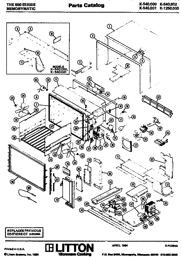 Section 1 Diagram and Parts List for K-1250000  Amana Microwave