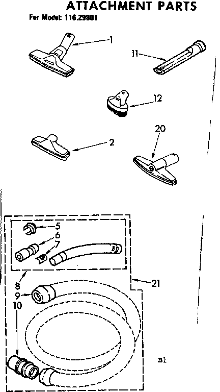 Attachment Parts Diagram and Parts List for 11629801  Kenmore Canister Vacuum