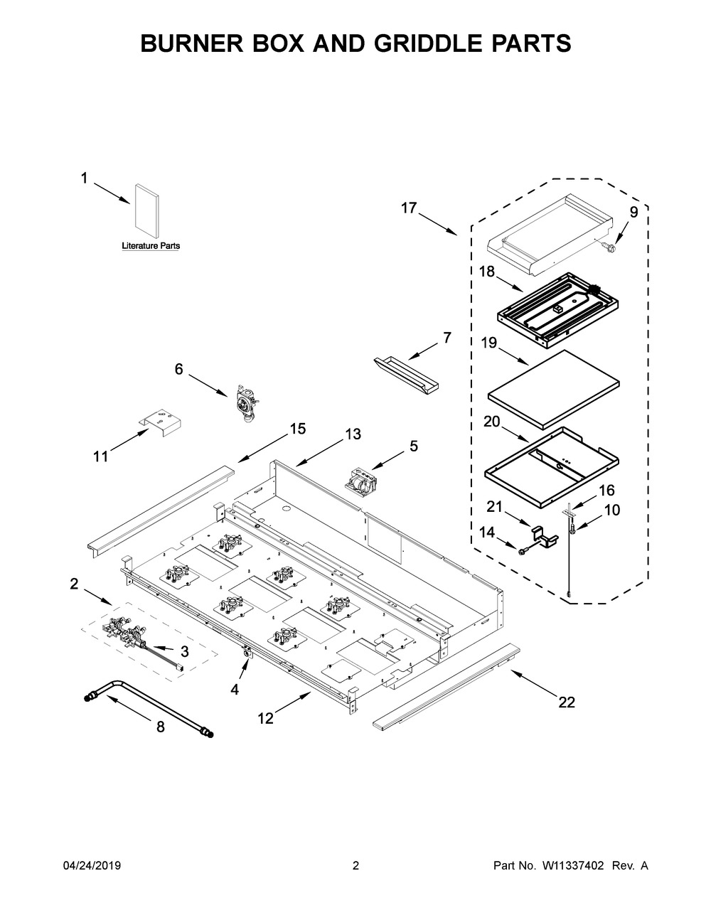 Burner Box And Griddle Parts Diagram and Parts List for JGCP548HM00  Maytag Cooktop