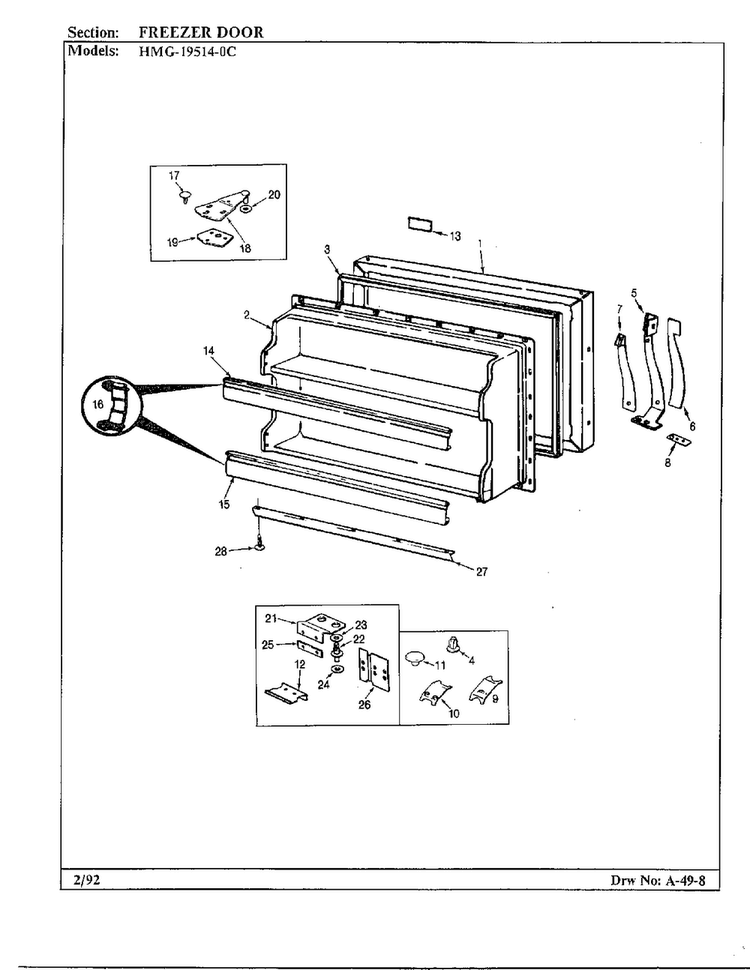 Freezer Door Diagram and Parts List for 19514-0A  Admiral Refrigerator