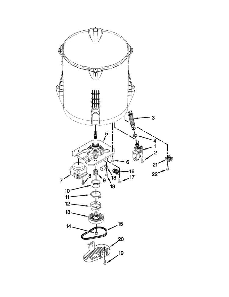 Gearcase, Motor And Pump Parts Diagram and Parts List for 4GMVWX500YW1  Maytag Washer