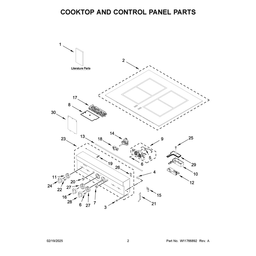 Cooktop And Control Panel Parts Diagram and Parts List for JPIFC730RL00  Jenn-Air Range