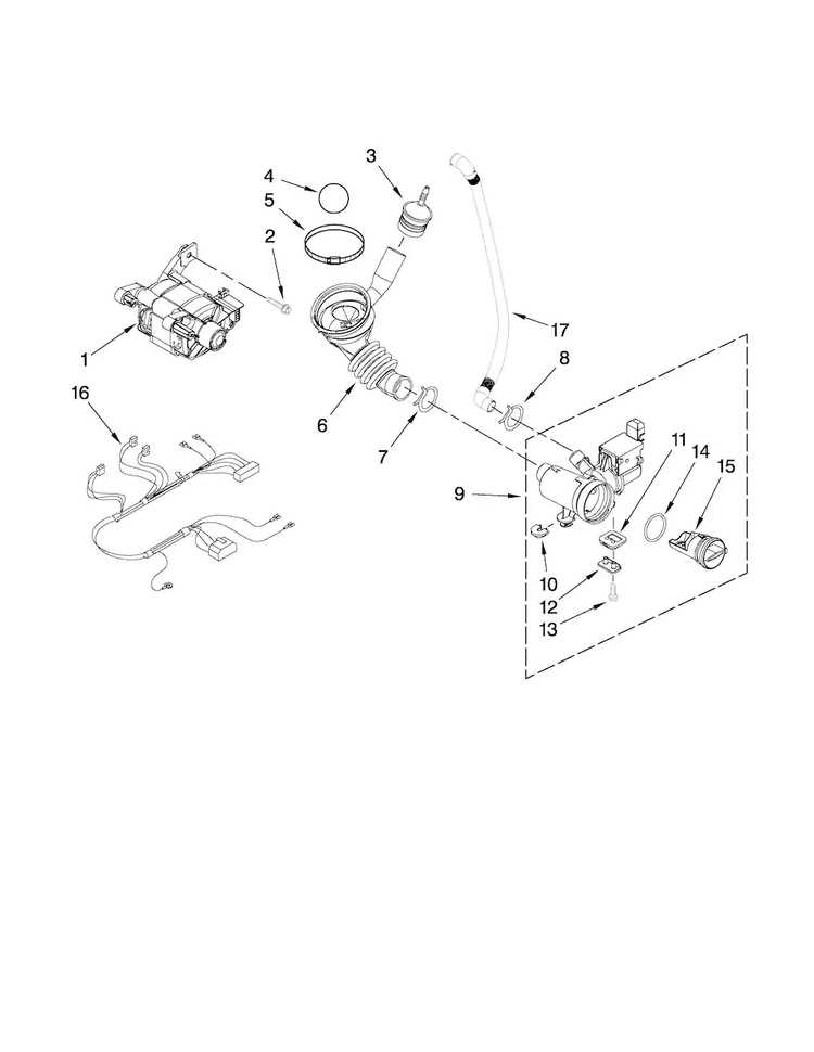 Pump And Motor Parts Diagram and Parts List for NFW7300WW00  Amana Washer