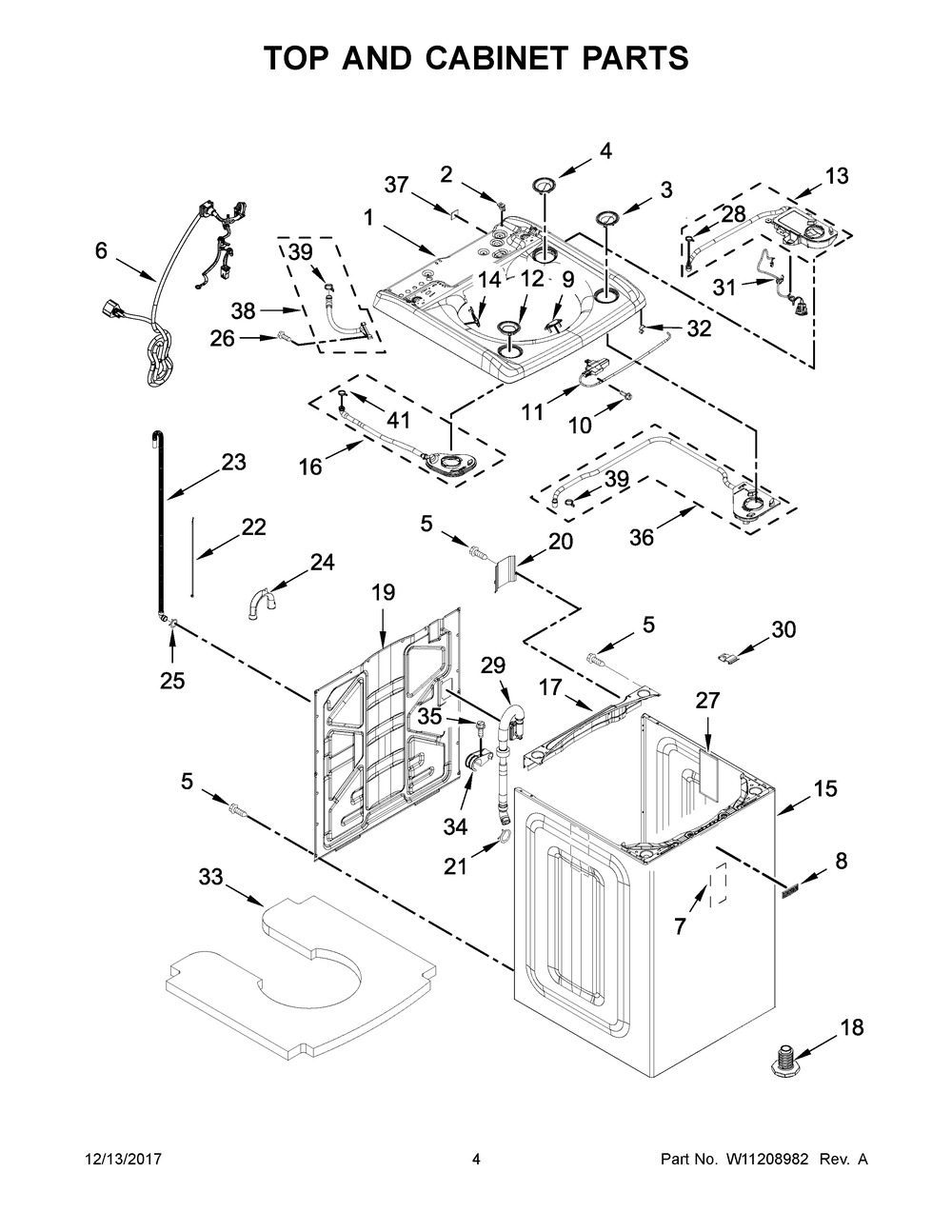 Top And Cabinet Parts Diagram and Parts List for 7MMVWB955FC1  Maytag Washer