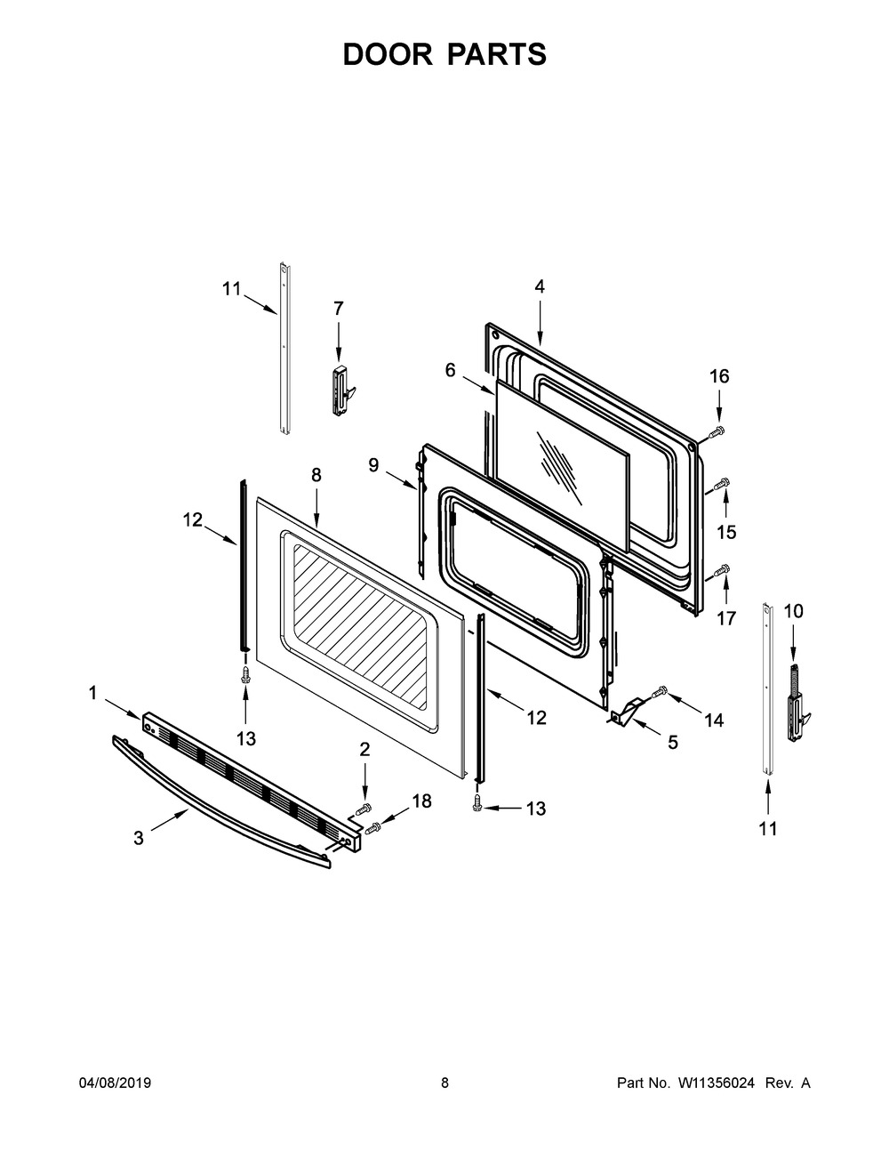Door Parts Diagram and Parts List for YACR4303MFS3  Maytag Range