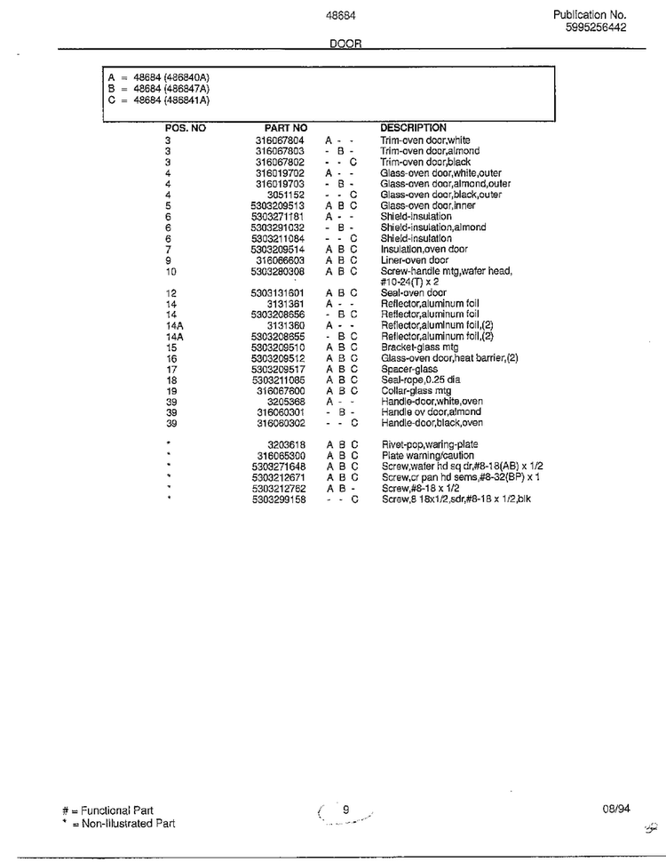 Door Page 2 Diagram and Parts List for 486840A  Admiral Range