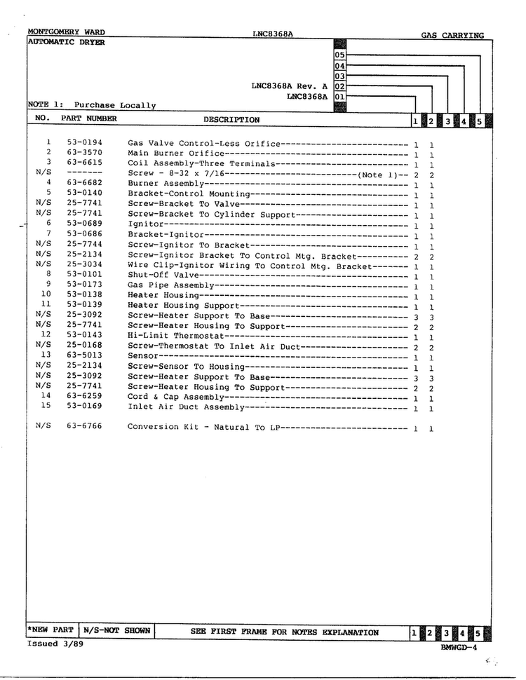 Automatic Dryer-gas Carrying Page 2 Diagram and Parts List for 8368A REV A Norge Dryer