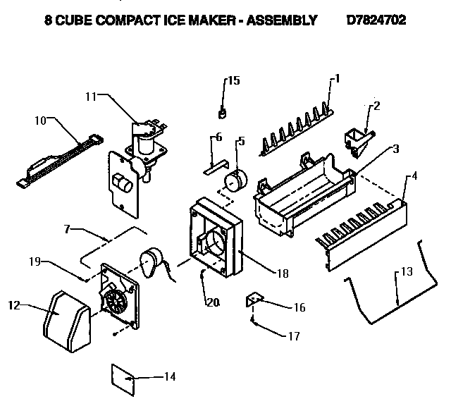 Compact Ice Maker Diagram and Parts List for TXI21R2-P1168012W  Amana Refrigerator