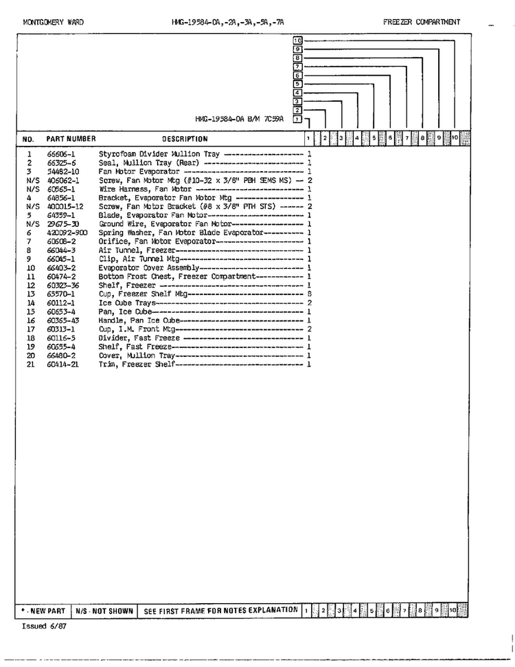 Freezer Compartment Page 2 Diagram and Parts List for 19584A  Admiral Refrigerator