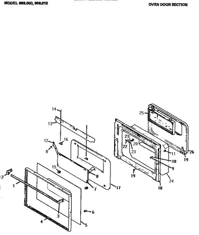 04 - Oven Door Section Diagram and Parts List for 988010  Amana Range