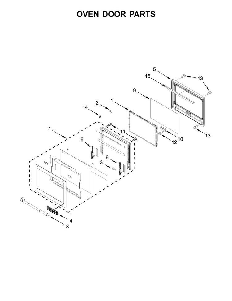 Oven Door Parts Diagram and Parts List for JJW3430DP02  Jenn-Air Wall Oven