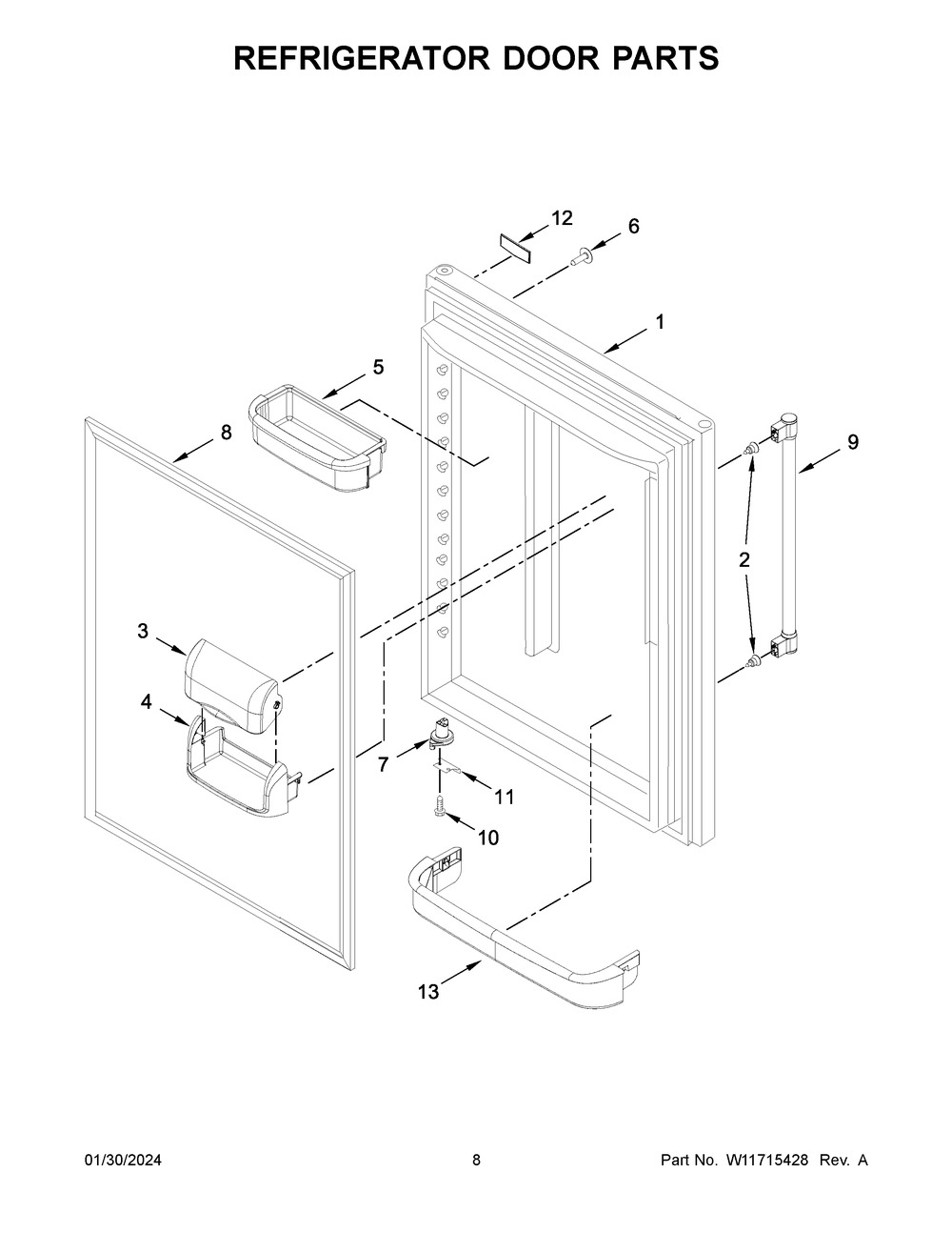 Refrigerator Door Parts Diagram and Parts List for MBF2258FEZ08  Maytag Refrigerator