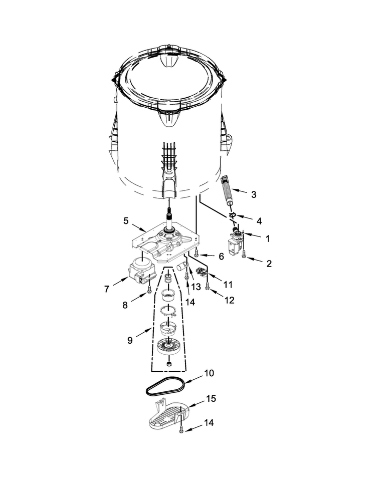 Gearcase, Motor And Pump Parts Diagram and Parts List for 7MMVWC100DW1  Maytag Washer