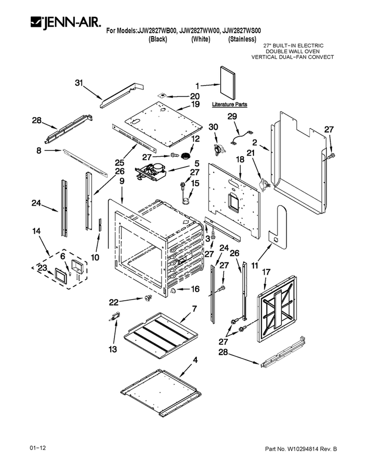 Upper Oven Parts Diagram and Parts List for JJW2827WB00  Jenn-Air Wall Oven