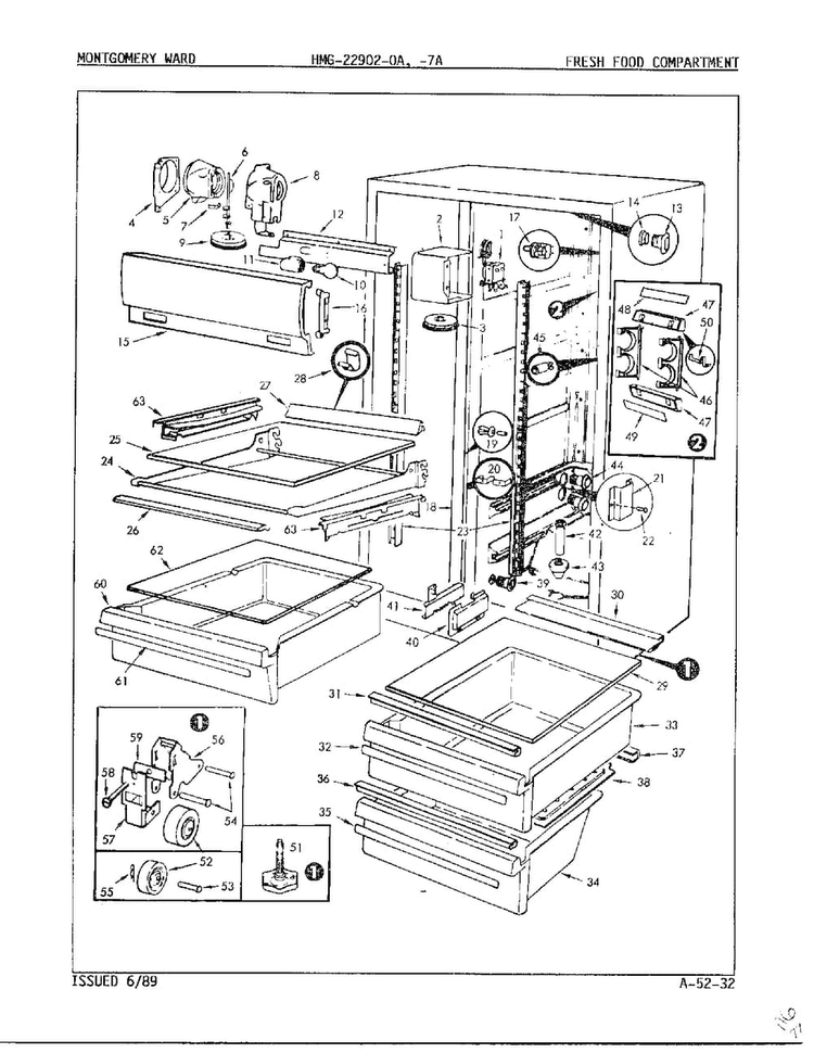 Fresh Food Compartment Diagram and Parts List for 22902-OA  Admiral Refrigerator