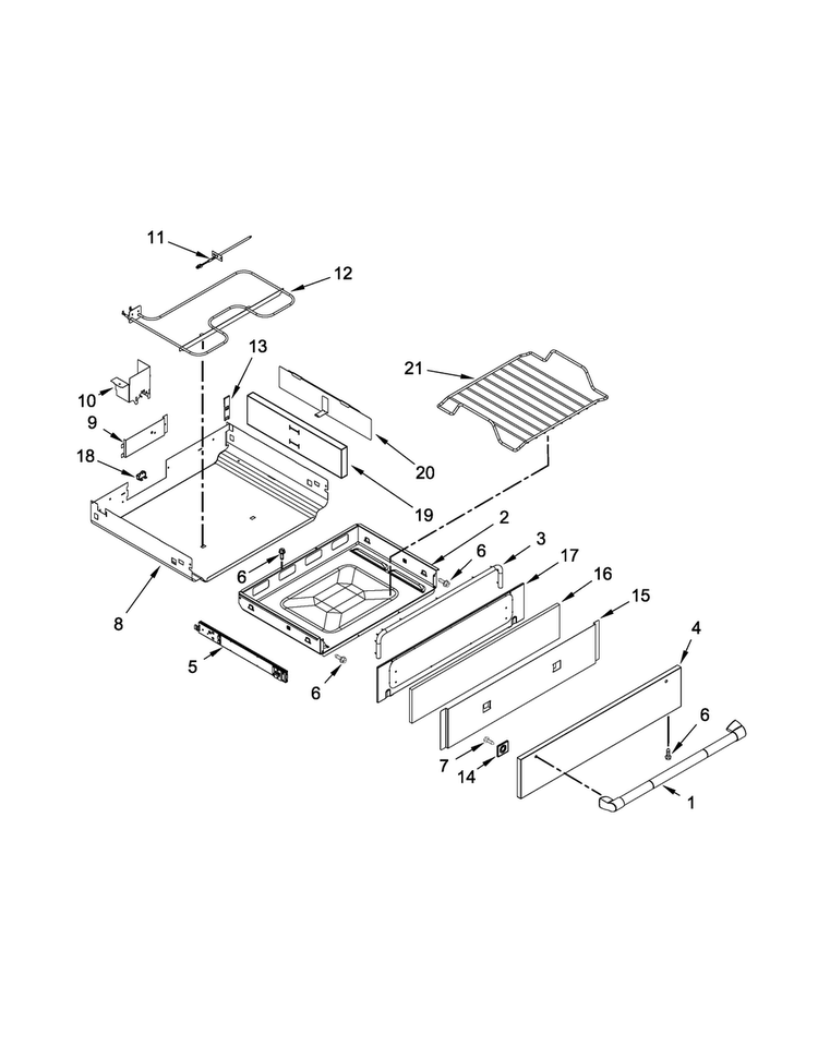 Drawer Parts Diagram and Parts List for JDS1450CDP0  Jenn-Air Range