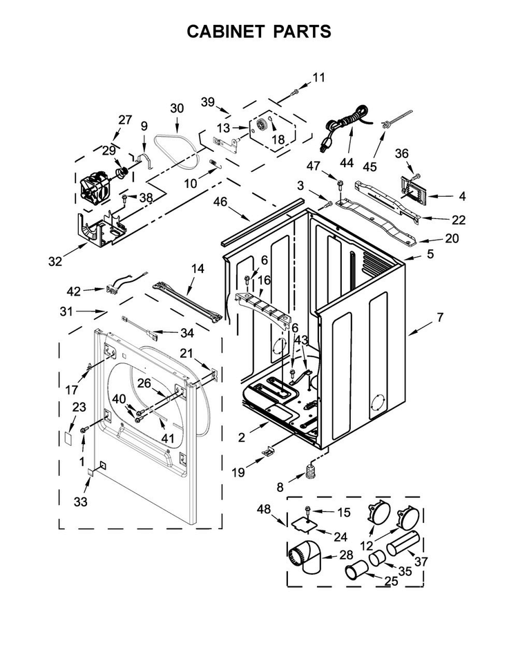 Cabinet Parts Diagram and Parts List for 7MMGDB835EW2  Maytag Dryer
