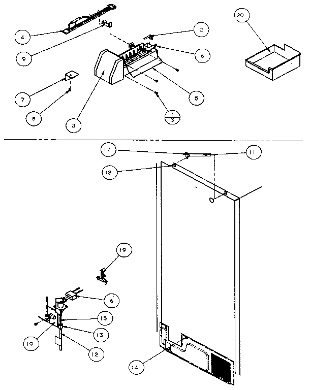 Factory Installed Ice Maker Diagram and Parts List for TXI21R-P1168002W  Amana Refrigerator