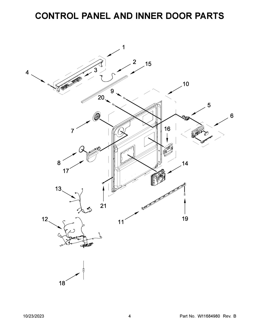 Control Panel And Inner Door Parts Diagram and Parts List for MDB8959SKZ2  Maytag Dishwasher