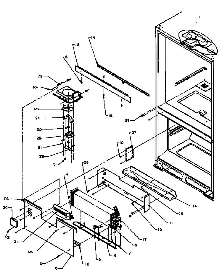 Evaporator Area Diagram and Parts List for BX22RE-P1161604WE  Amana Refrigerator